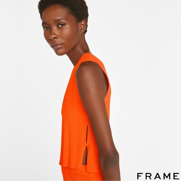 FRAME **NWT** Mixed Rib Cutout Tank in Bright Tangerine - Picture 15 of 15